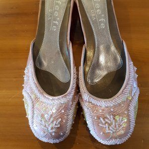 Mules - Size 7 - Light pink with beautiful beadwork